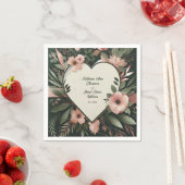 緑豊かなダークグリーンと赤面ピンク結婚フローラ スタンダードカクテルナプキン (インサイチュ)