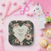 緑豊かなダークグリーンと赤面ピンク結婚フローラ ペーパープレート (パーティー)