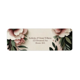 緑豊かなダークグリーンと赤面ピンク結婚フローラ ラベル