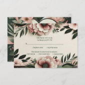 緑豊かなダークグリーンと赤面ピンク結婚フローラ 出欠カード (正面/裏面)