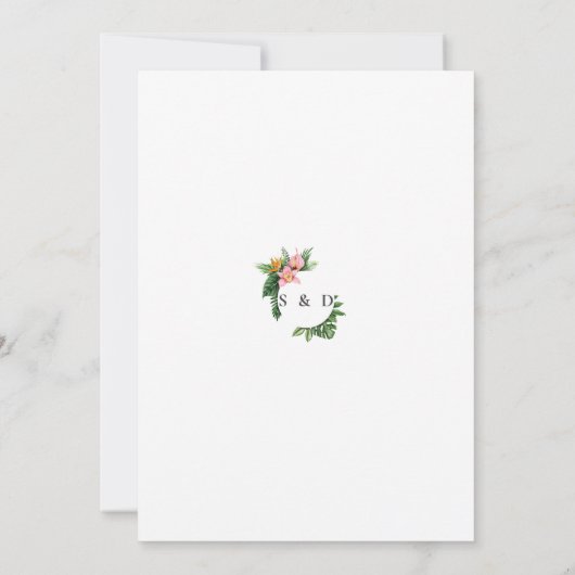 緑豊かなトロピカルガーデンフラワーズ結婚開花 招待状 (裏面)