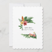 緑豊かなトロピカルガーデンフラワーズ開花ガールバプテスマ 招待状 (裏面)