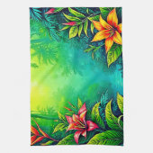 緑豊かなトロピカルジャングルオアシスデザイン キッチンタオル (縦)