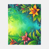 緑豊かなトロピカルジャングルオアシスデザイン フリースブランケット (正面)