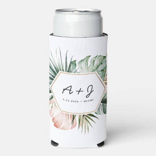 緑豊かなトロピッ結婚クスのスリムなクーラーボックスコージー スリム缶クーラー (Seltzer正面)