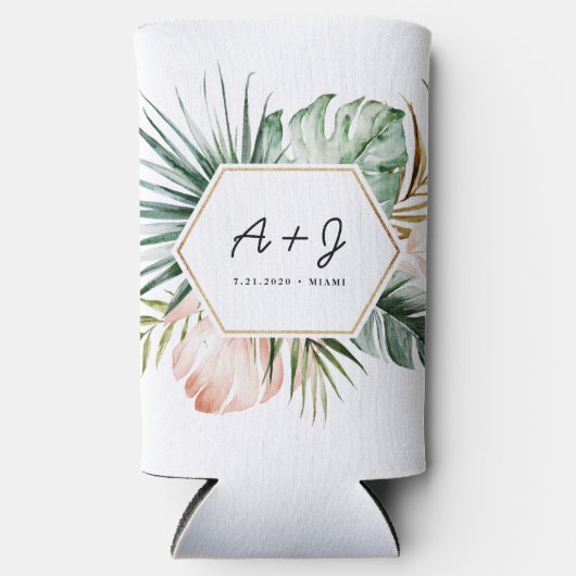 緑豊かなトロピッ結婚クスのスリムなクーラーボックスコージー スリム缶クーラー (正面)