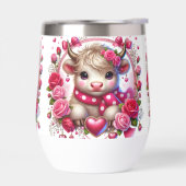 緑豊かなバラハイランド牛の茎のないワインタンブラー (左面)