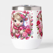 緑豊かなバラハイランド牛の茎のないワインタンブラー (正面)