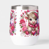 緑豊かなバラハイランド牛の茎のないワインタンブラー (背面)