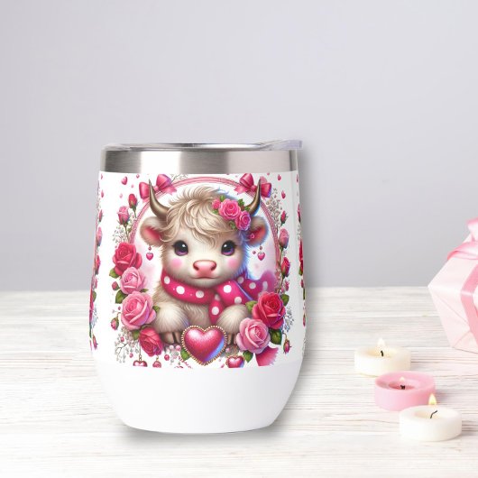 緑豊かなバラハイランド牛の茎のないワインタンブラー