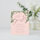 緑豊かなバラ金ゴールドガールベイビーシャワー インビテーションポストカード (スタンド正面)