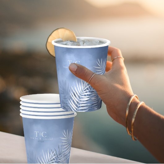 緑豊かなパーム結婚リーフのウィンザーブルーID956 紙コップ