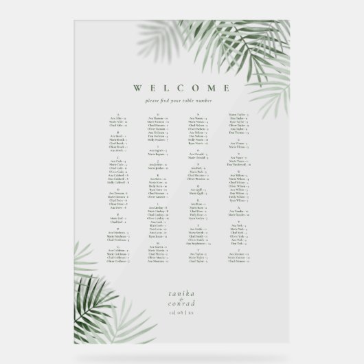 緑豊かなパーム結婚リーフのシーティングモスグリーン/重量ID956 アクリルサイン (正面)