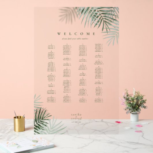 緑豊かなパーム結婚リーフのシーティングモスグリーン/重量ID956 アクリルサイン (ウェディング)