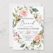 緑豊かなピンクと桃のフローラボホ結婚のブランチ 招待状 (正面)