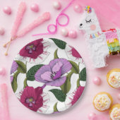 緑豊かなピンクと紫のポピーの庭のパーティー花模様 ペーパープレート (パーティー)