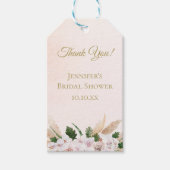 緑豊かなピンクと金ゴールド水彩フローラ ギフトタグ (正面)