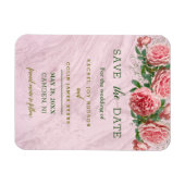 緑豊かなピンクのバラSave the Date招待状 マグネット (横)