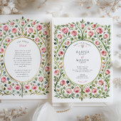 緑豊かなピンクのローズガーデンヴィンテージウェディング 招待状