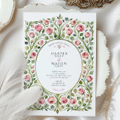 緑豊かなピンクのローズガーデンヴィンテージウェディング 招待状