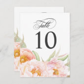 緑豊かなピンクの牡丹フローラテーブル番号 招待状 (正面/裏面)