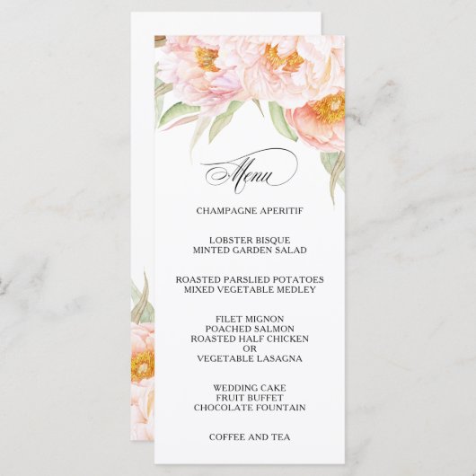 緑豊かなピンクの牡丹フローラメニュー メニュー (正面/裏面)