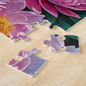 緑豊かなピンクの牡丹開花 ジグソーパズル (側面)