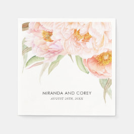 緑豊かなピンク牡丹の水彩フローラ スタンダードカクテルナプキン