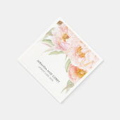 緑豊かなピンク牡丹の水彩フローラ スタンダードカクテルナプキン (角)