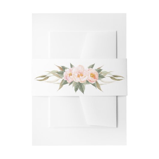 緑豊かなピンク牡丹の水彩フローラ 招待状ベリーバンド (正面例)