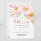 緑豊かなピンク牡丹ウォーターカラーフローラブライダルシャワー 招待状 (正面)