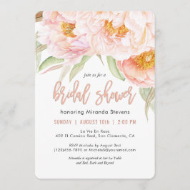 緑豊かなピンク牡丹ウォーターカラーフローラブライダルシャワー 招待状
