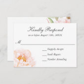 緑豊かなピンク牡丹ウォーター色フローラRSVP 出欠カード (正面/裏面)