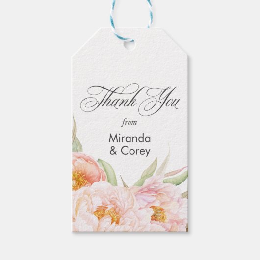 緑豊かなピンク牡丹フローラ ギフトタグ (正面)