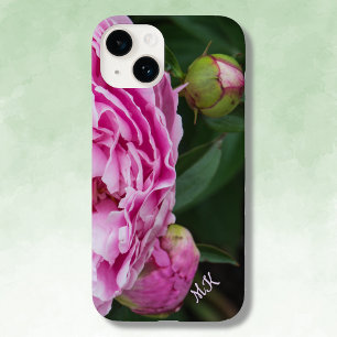 緑豊かなピンク牡丹モノグラムケースメイトiPhoneケース Case-Mate iPhone 14ケース