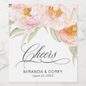 緑豊かなピンク牡丹ロマン結婚ティックフローラ ワインラベル (シングルラベル)