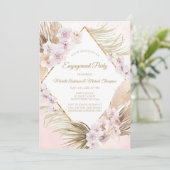 緑豊かなピンク金ゴールド水彩フローラ婚約パーティ 招待状 (スタンド正面)