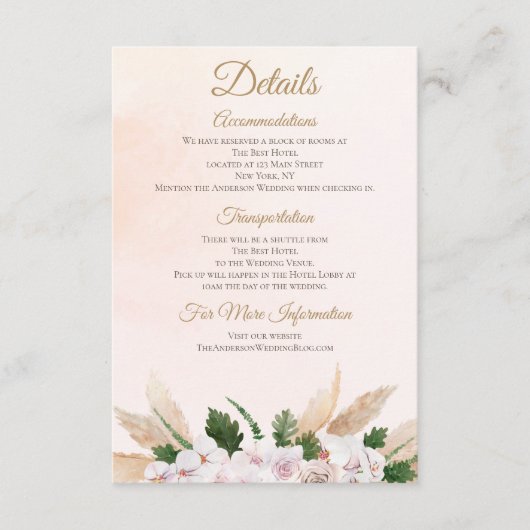 緑豊かなピンク金ゴールド水彩フローラ宿泊施設 エンクロージャーカード (正面)