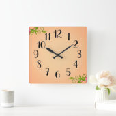 緑豊かなピーチと高コントラスト顔 スクエア壁時計 (ホーム)