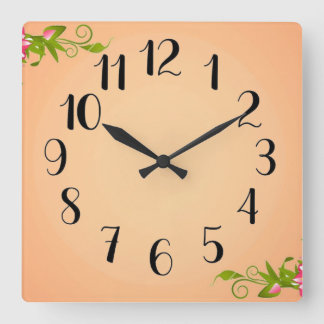 緑豊かなピーチと高コントラスト顔 スクエア壁時計