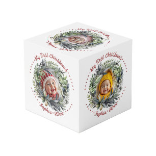 緑豊かなフォトキューブを持つクリスマスリース フォトキューブ