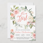 緑豊かなフローラ赤面ピンクのバラbohoベビーシャワー 招待状 (正面)
