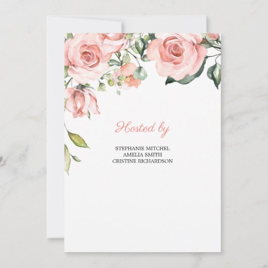 緑豊かなフローラ赤面ピンクのバラbohoベビーシャワー 招待状 (裏面)