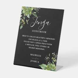 緑豊かなブラック&ホワイトジェンガ ウェディングゲストブック 台座サイン
