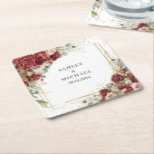 緑豊かなブルゴーニュフローラ金ゴールド幾何学結婚法の スクエアペーパーコースター (アングル)