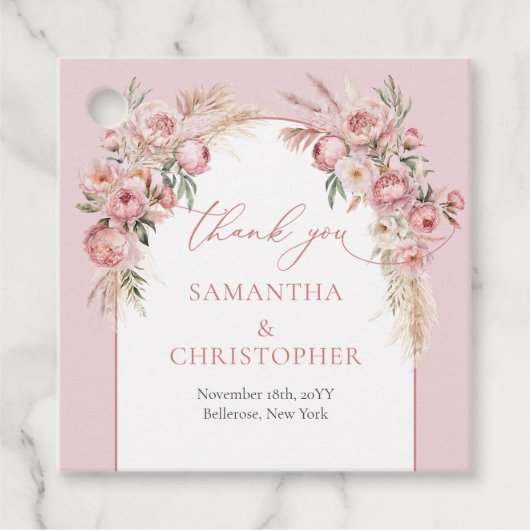 緑豊かなブーケ赤面牡丹フローラアーチパンパ フェイバータグ (正面)