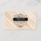 緑豊かなホワイトレザーウッドトリムレトロラベル理容師 名刺 (正面)