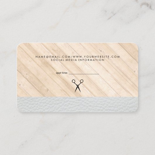緑豊かなホワイトレザーウッドトリムレトロラベル理容師 名刺 (裏面)