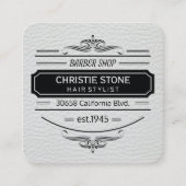 緑豊かなホワイトレザープリントレトロラベル理容師 スクエア名刺 (正面)