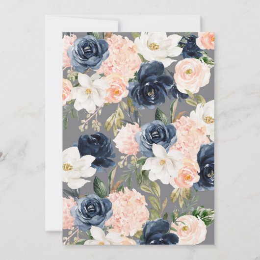 緑豊かなマグノリアの花の濃紺のピンクのベビーシャワー 招待状 (裏面)